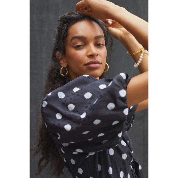 BNWT Delfi Collective x Anthropologie Black & White Polka Dot Midi Dress S - Picture 10 of 16